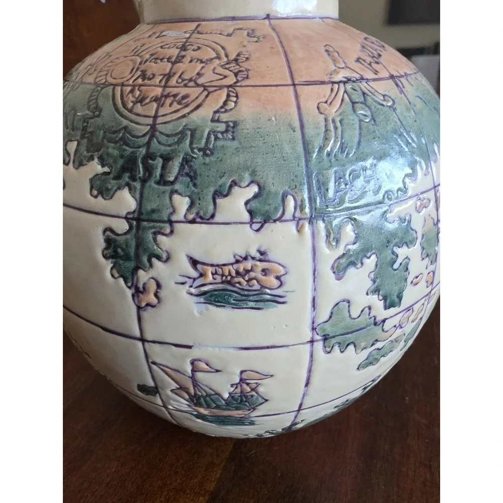 Vintage Ceramic Flower Globe Vase Multicolor Table Decor Art Pottery